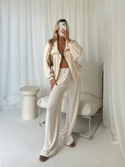 Towelling Loungewear Trousers - Cream
