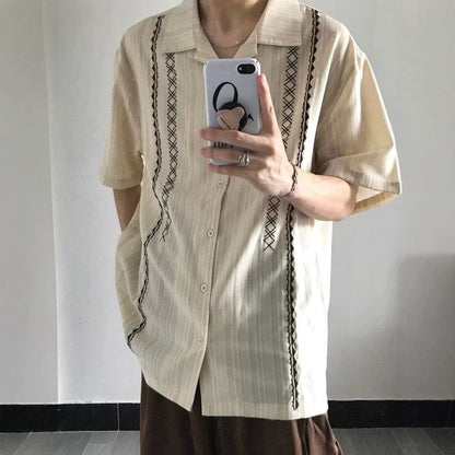 Cuban Collar Ethnic Style Short Sleeve Shirt for Men