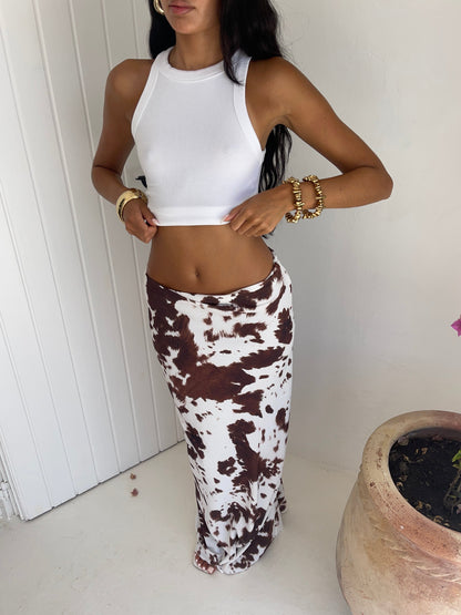 Texas Cow Print Marina Maxi Skirt