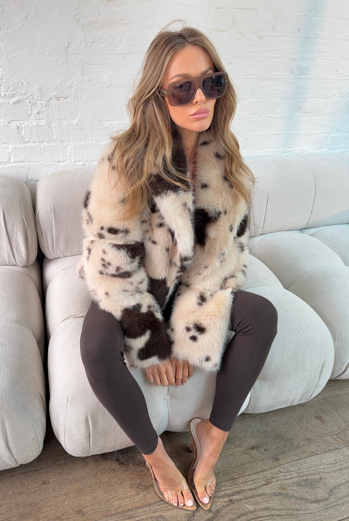 Faux Fur Jacket - Cow Print