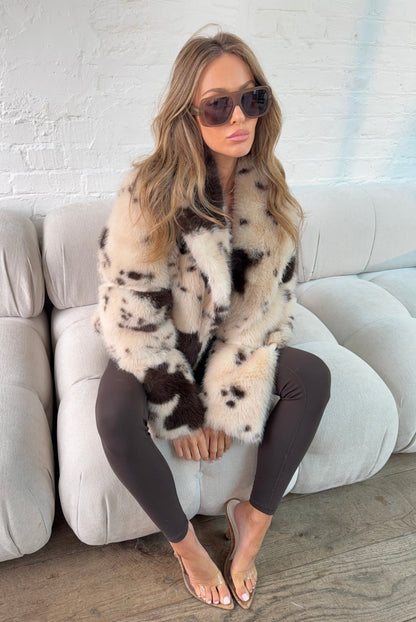 Faux Fur Jacket - Cow Print