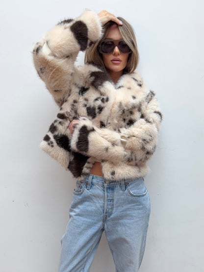 Faux Fur Jacket - Cow Print