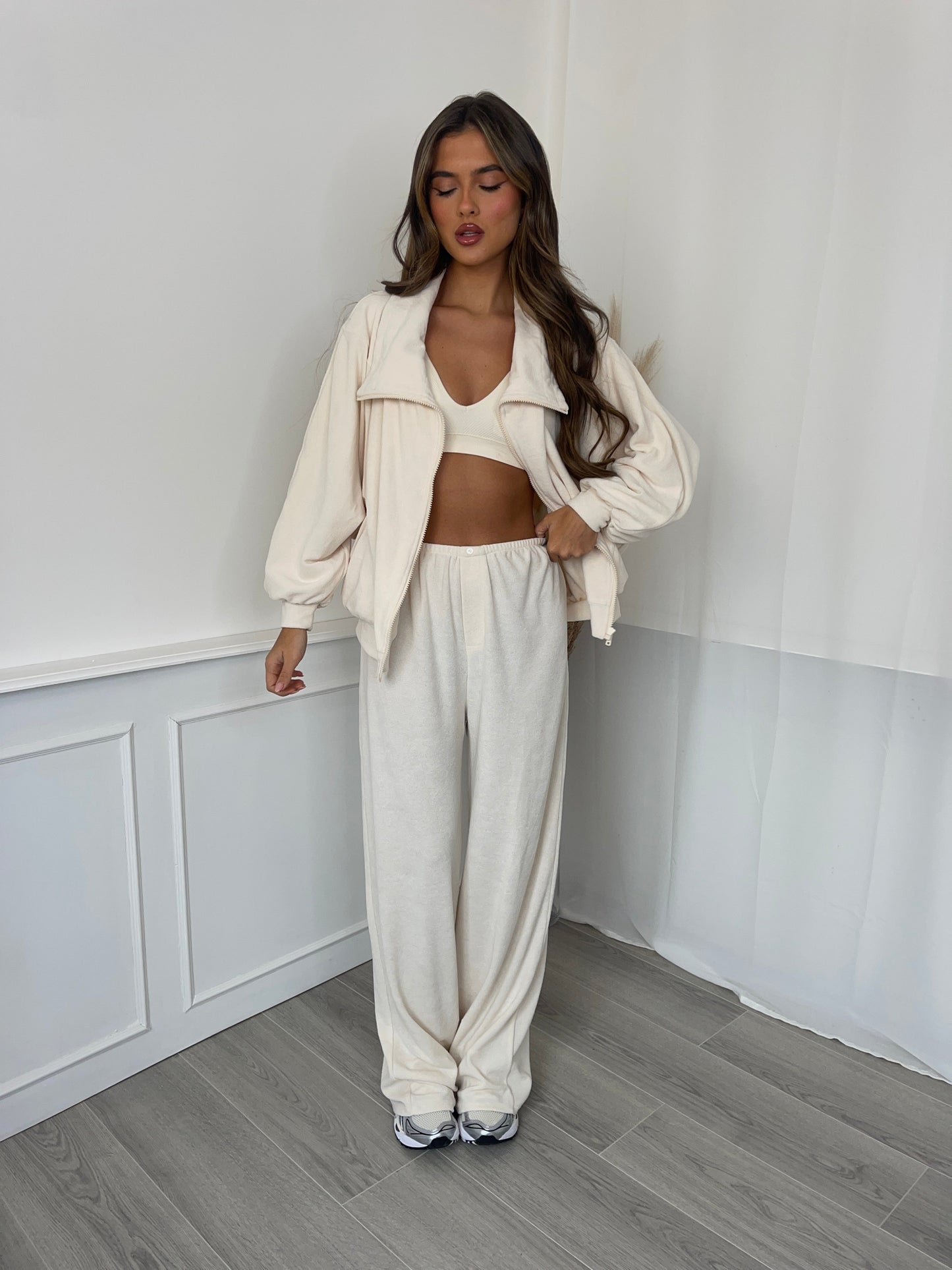 Towelling Loungewear Trousers - Cream