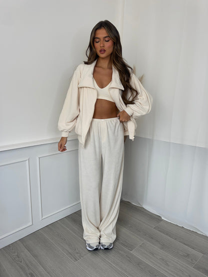 Towelling Loungewear Trousers - Cream