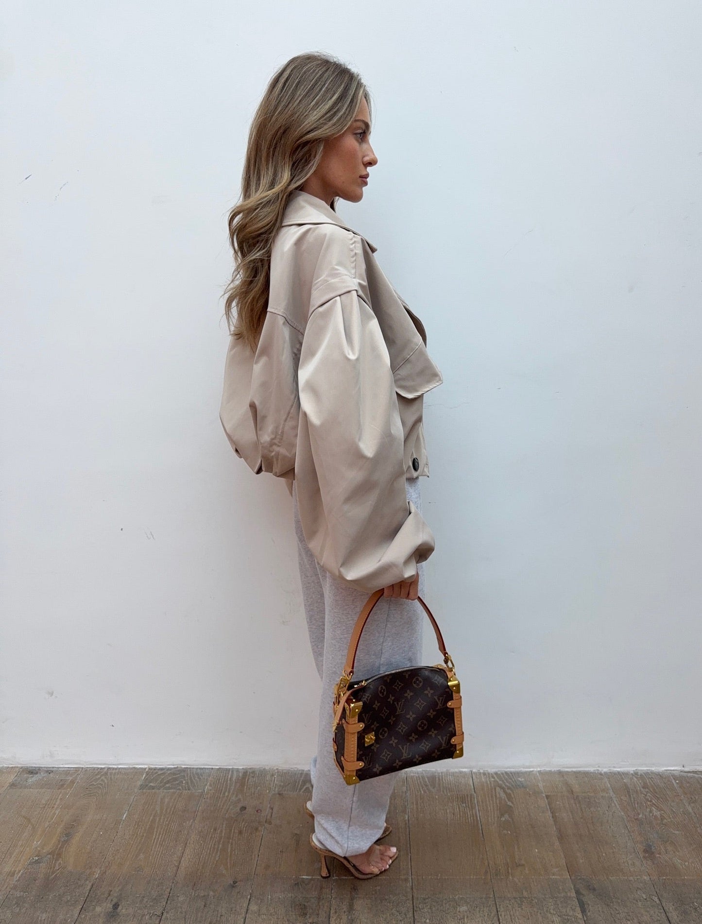 Balloon Sleeve Cropped Trench Jacket - Cream