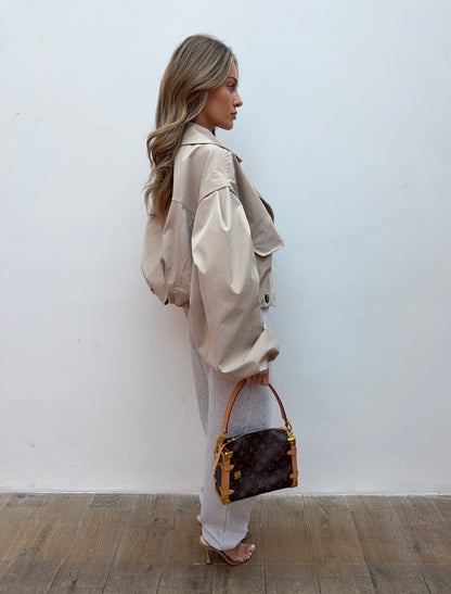 Balloon Sleeve Cropped Trench Jacket - Cream