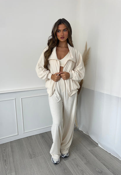 Towelling Funnel Neck Jacket - Cream