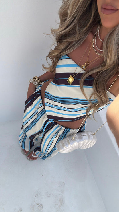 Gaia Trousers - Blue/Brown Stripe
