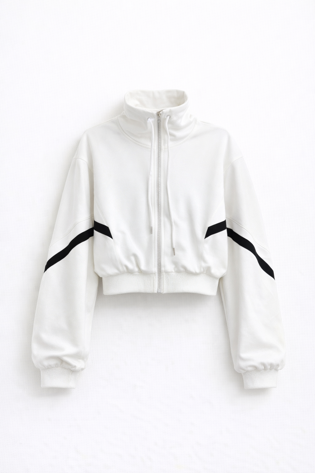 Contrast Funnel Neck Jacket - White