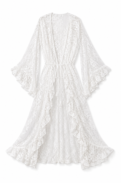 Cello Maxi Kimono/Shorts Co-Ord - Ivory Lace