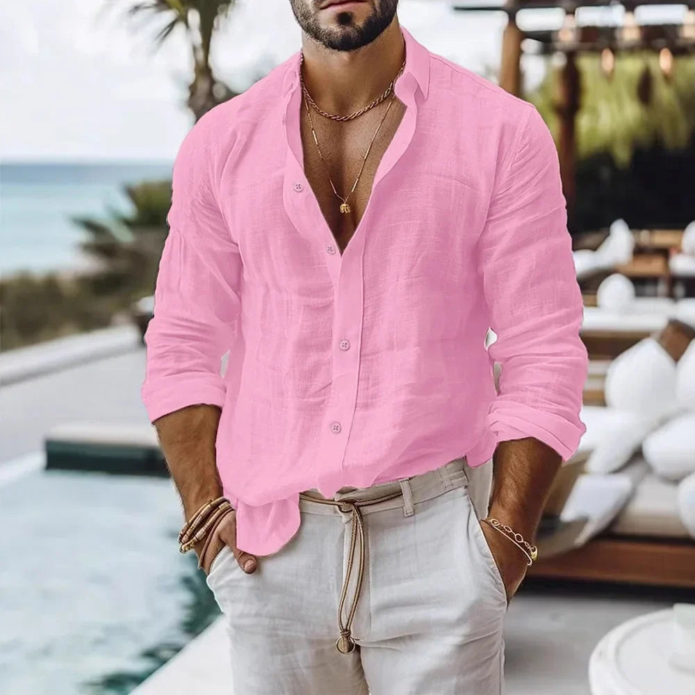 Cotton Linen Shirt for Men Summer Beach