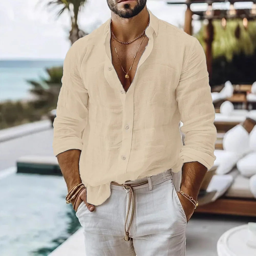 Cotton Linen Shirt for Men Summer Beach