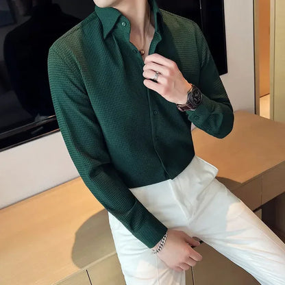 Male Shirts Green Plain Men's Shirt