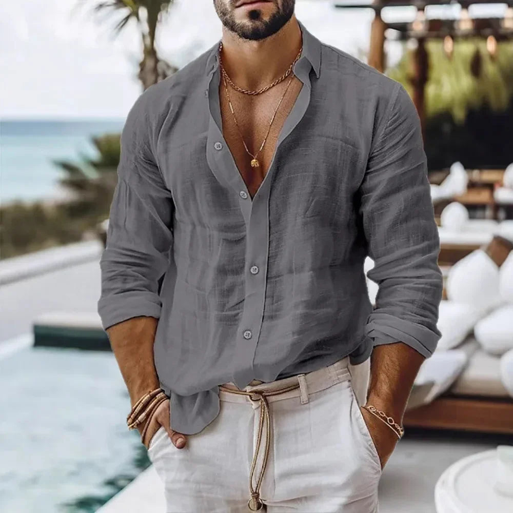 Cotton Linen Shirt for Men Summer Beach