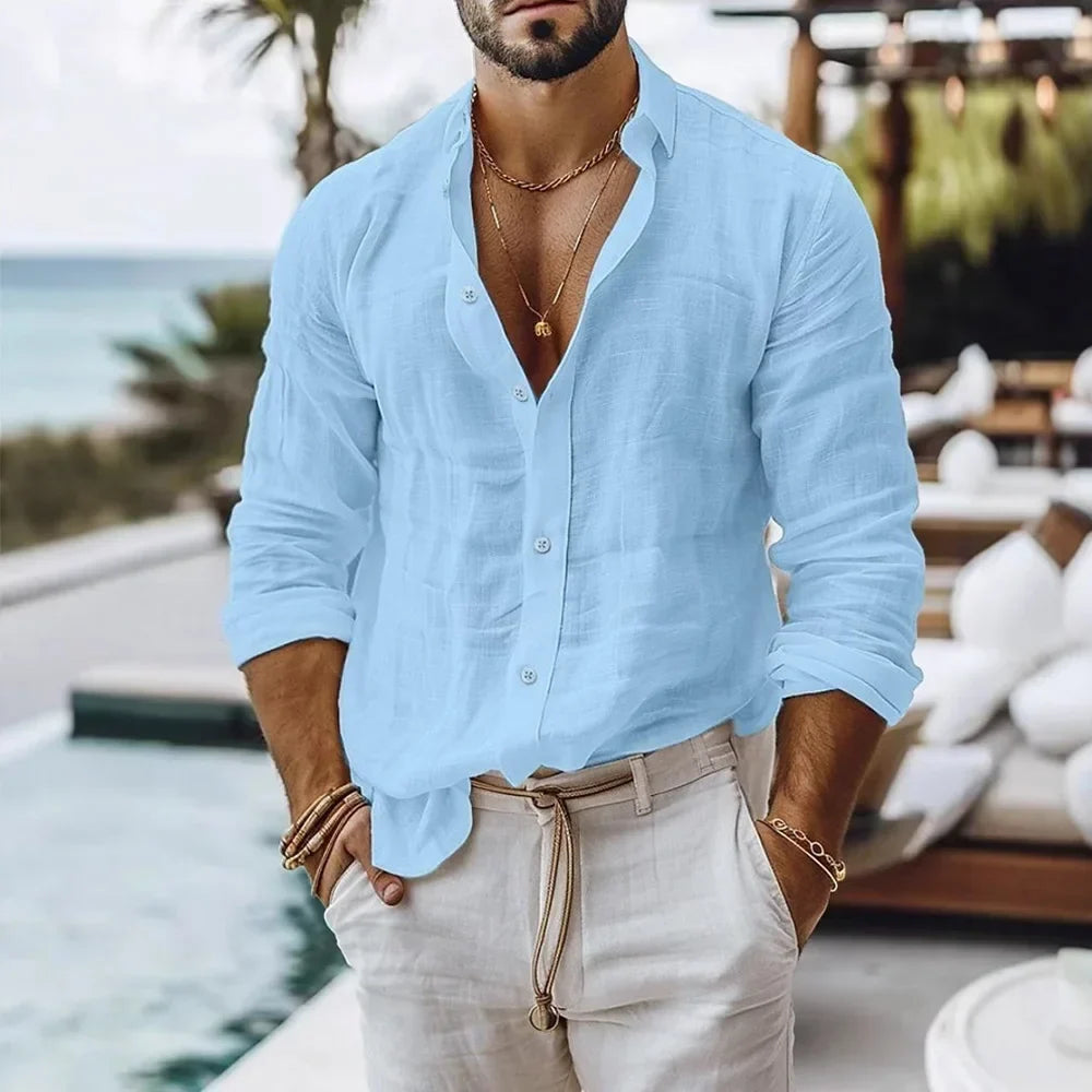 Cotton Linen Shirt for Men Summer Beach