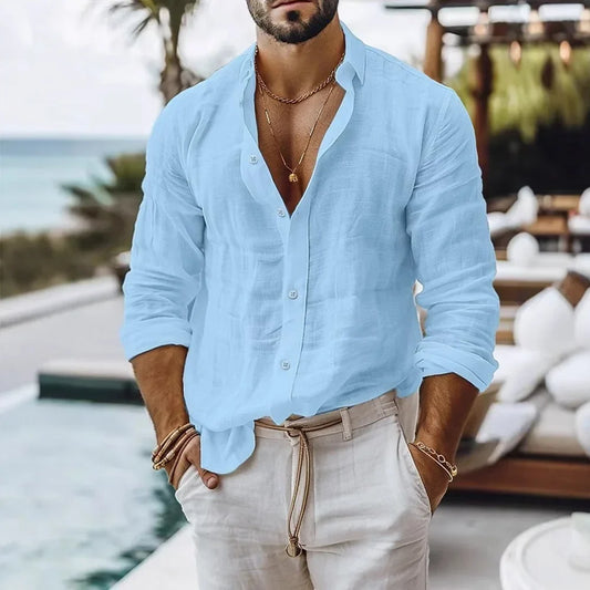 Cotton Linen Shirt for Men Summer Beach