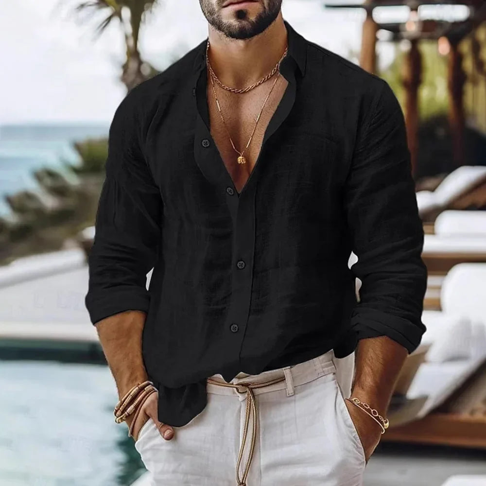 Cotton Linen Shirt for Men Summer Beach