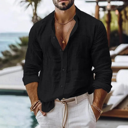 Cotton Linen Shirt for Men Summer Beach