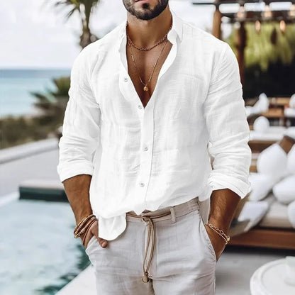 Cotton Linen Shirt for Men Summer Beach